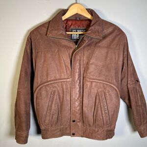 U2 Wear Me Out Brown Leather Bomber Jacket Men’s Small | Zip Front | Classic Fit